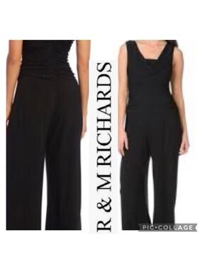 R&M Richards Dressy Cowl neck sleeveless wide legged jumpsuit in black size 6